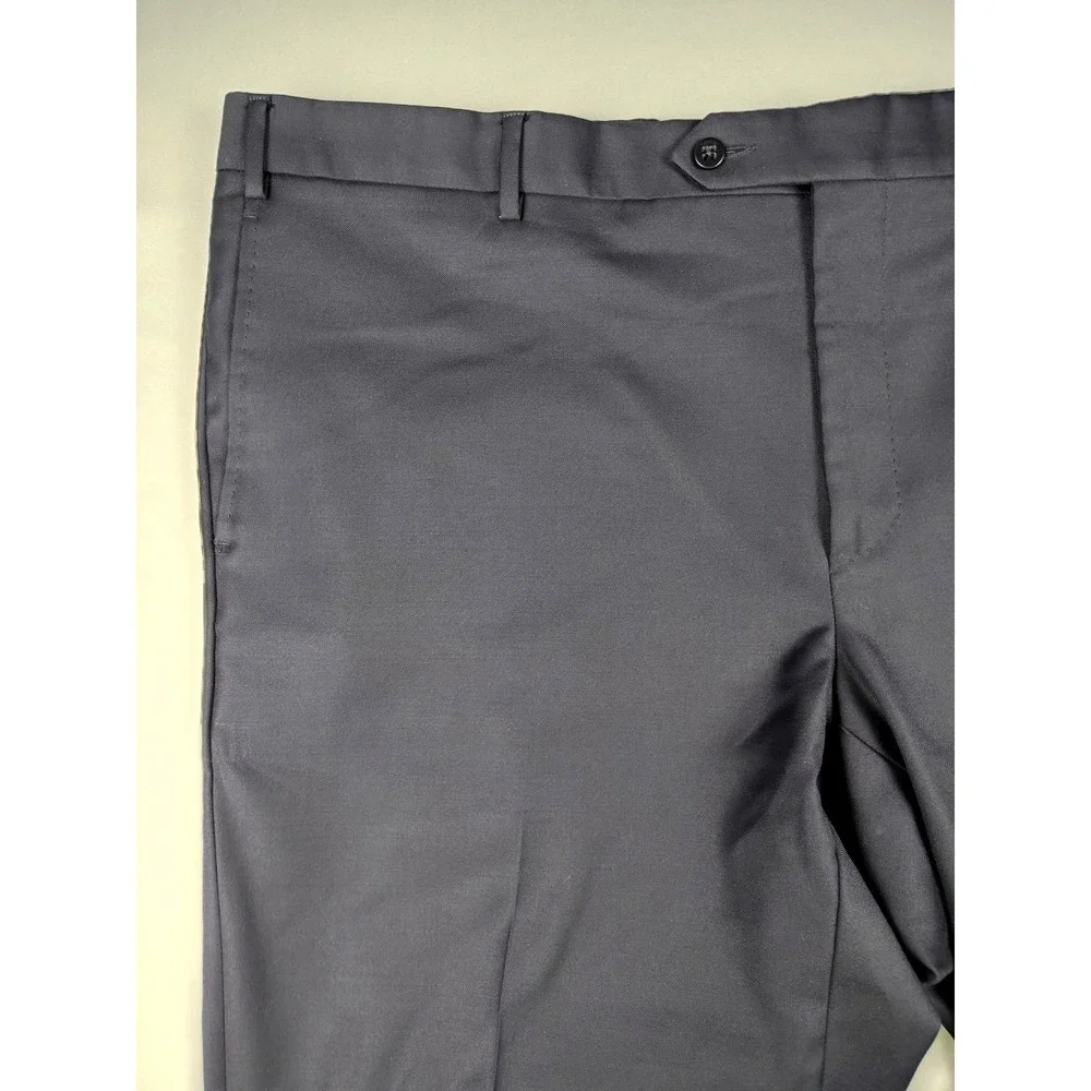 Zanella Devan 100% Wool Dress Pants Mens 46x28.5 Navy Made Italy Cuffed Office